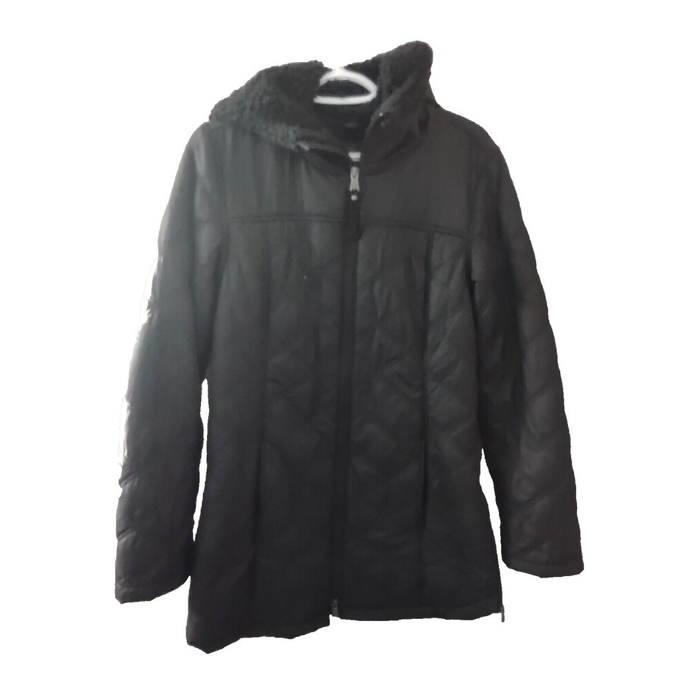 PRANA “ESLA” HOODED FLEECE LINED PUFFER COAT~BLACK~SZ Medium~W23202233 - Picture 1 of 15